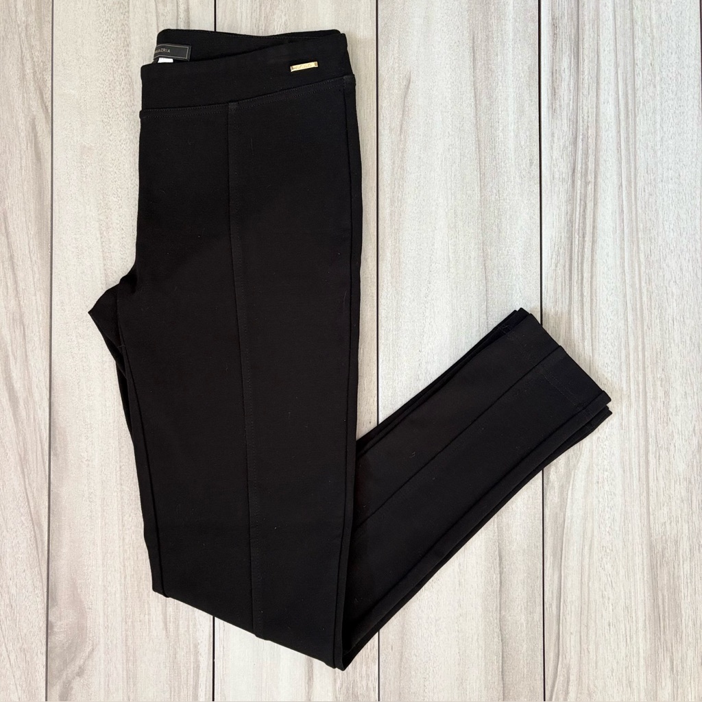 Bcbg Max Azria Mason Black Pintuck Seamed Leggings Small Gold Detail Power Ponte